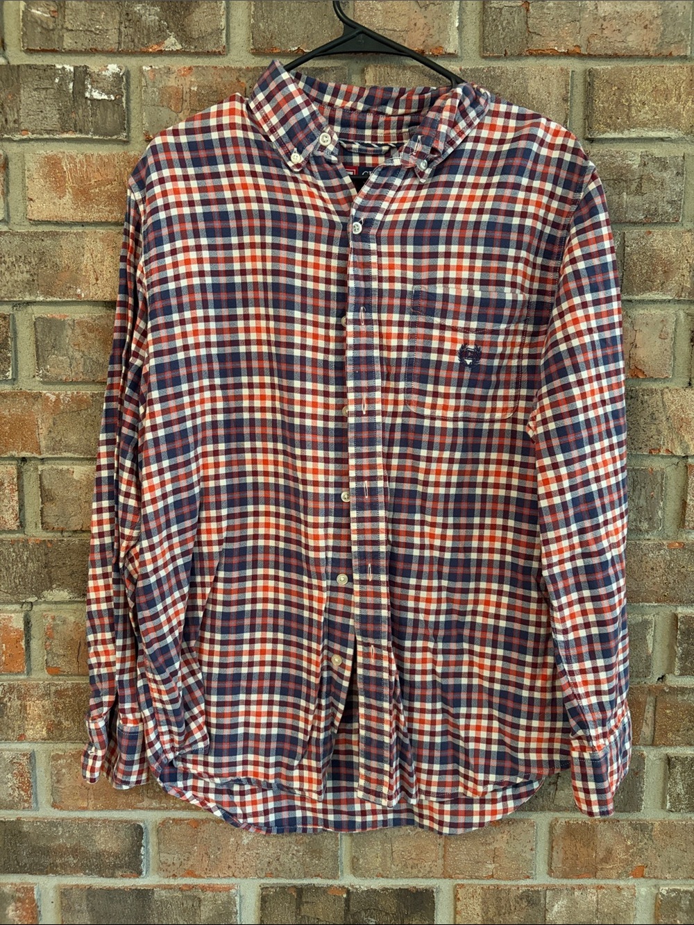 Chaps Plaid Button-Up Shirt in Red, Navy & White